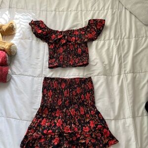 Floral Off-Shoulder Top and Skirt Set